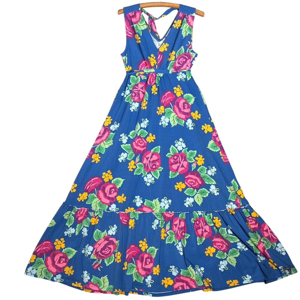 Matilda Jane Maxi Dress Size S Blue Rose Floral Dream Weaver Tie Back Flowy